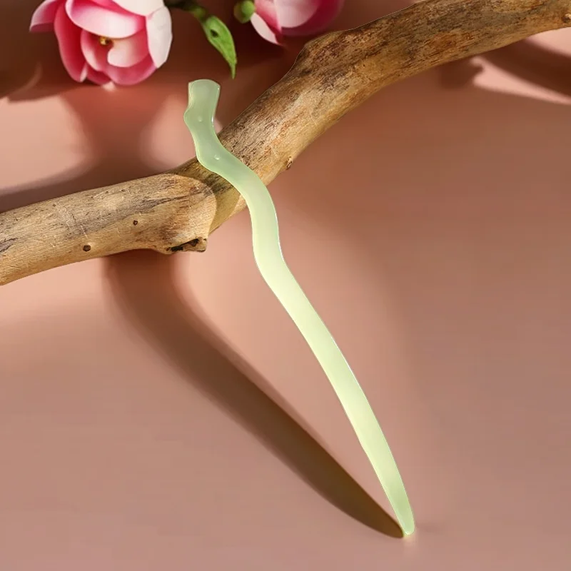 Baiyiyuan Wholesale Cheap Chinese Style White Green Long Acetate Jade Hairpins Hair Sticks For Buns