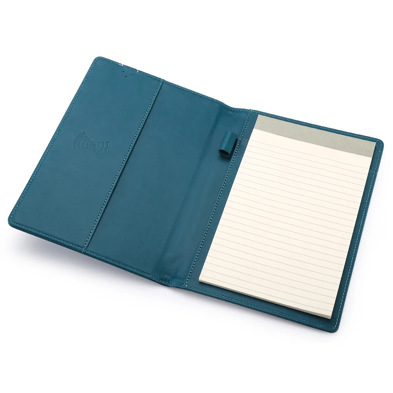 Promotional Sublimation Customizable Leather A5 Paper Notebook Agenda Wireless Phone Charger Journal Notebook
