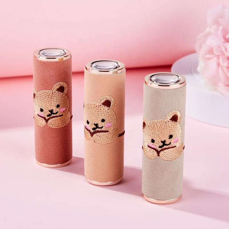 Cute Embroidery bear 12.1mm lipstick container press lipstick tube empty plastic lip balm tube