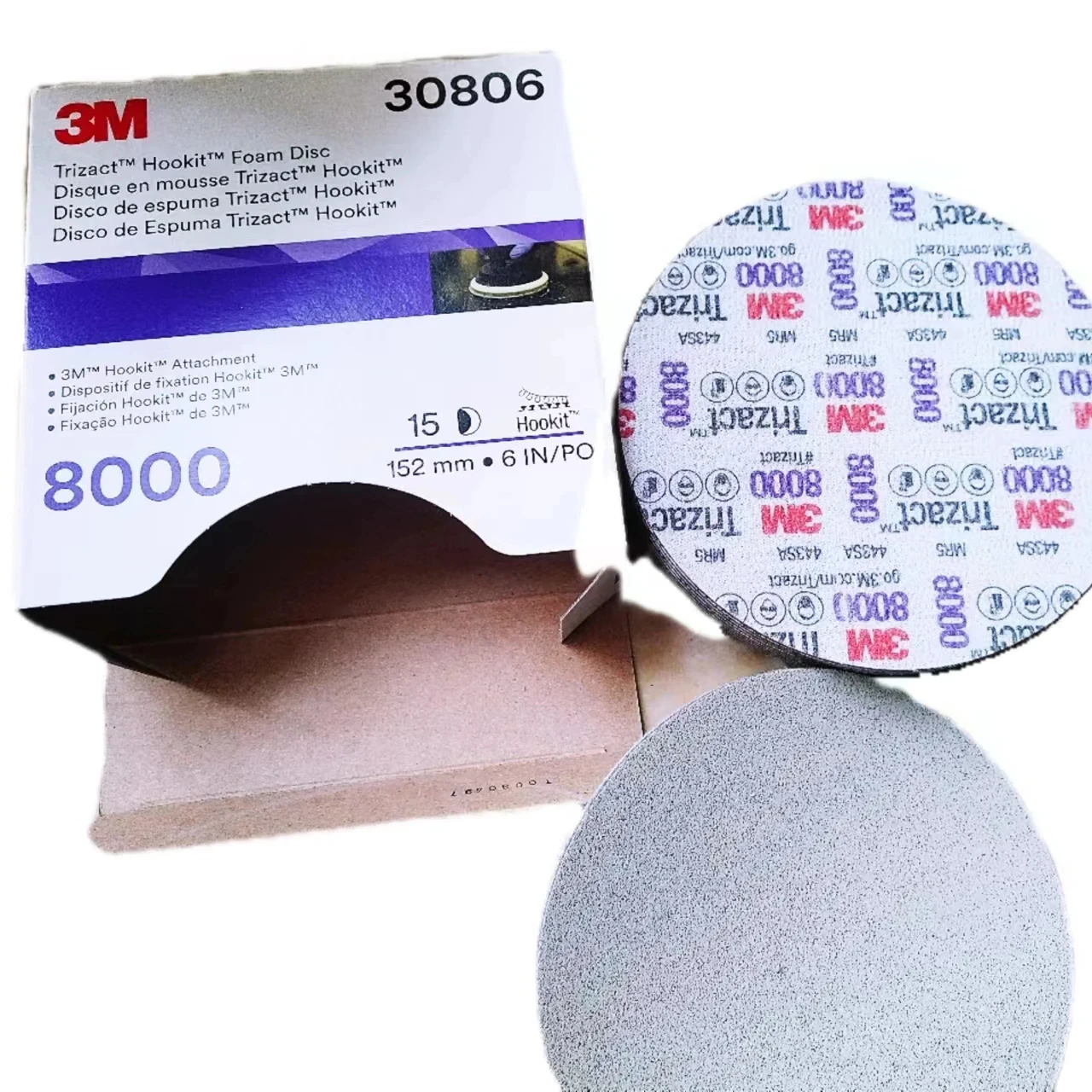 3M 30806 Trizact 8000 Hookit Foam Backed Abrasive Disc Paint Finishing, Ultrafine Sanding, Micro Scratch Removal   Trizact 3000