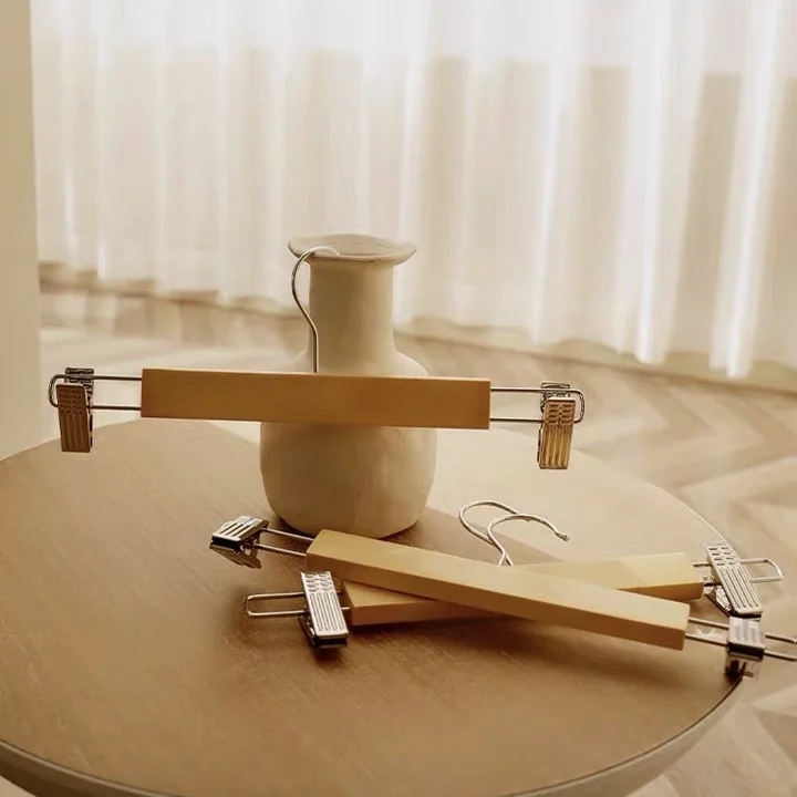 Wood Skirt Hanger with 2-Adjustable Clips Anti-Rust Hook