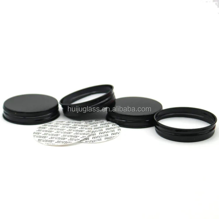 53mm Black Aluminum Bottle Cap Metal Aluminum Screw Top Lid Cap For Bottle Cosmetic Pack with pressure sensitive liner