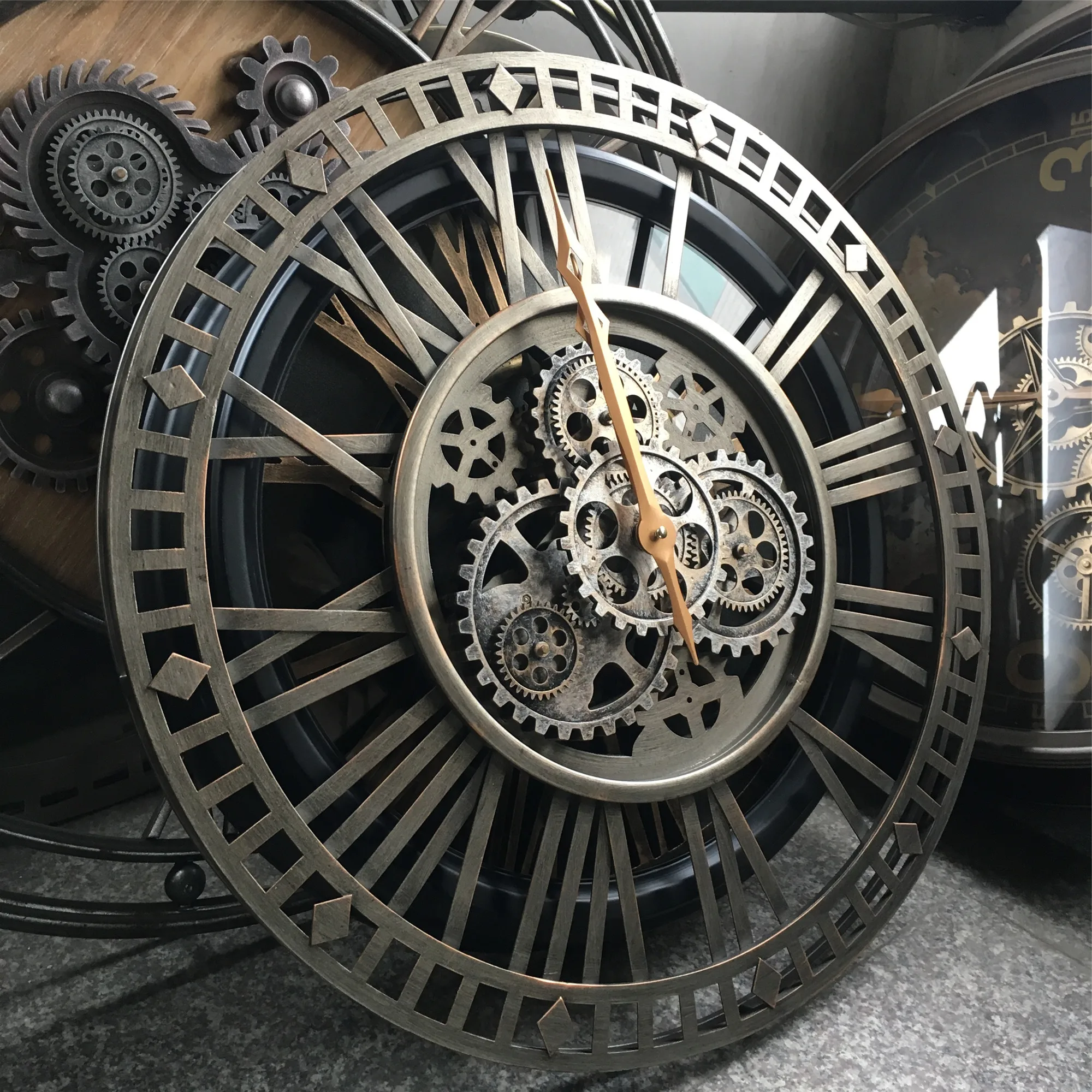 24 Inch Metal Vintage Moving Gear Farmhouse Industrial Wall Clock