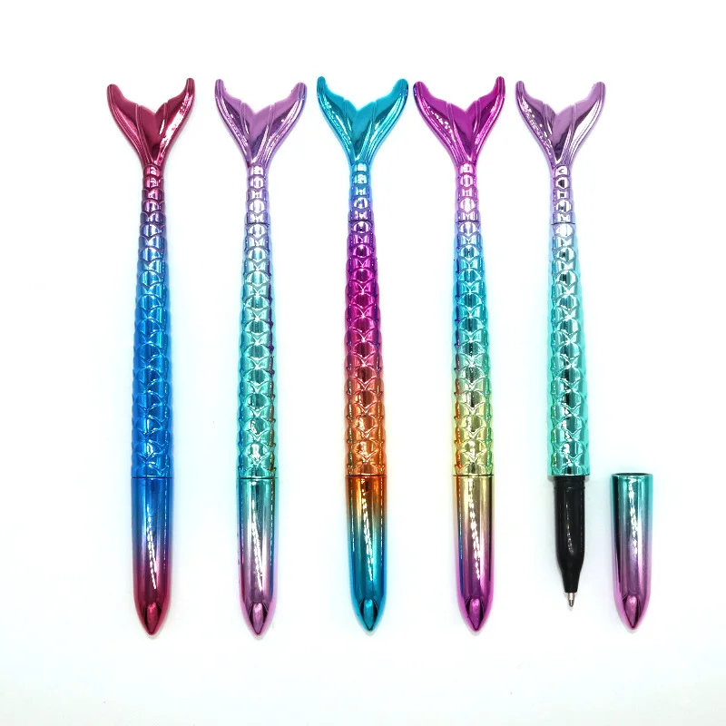 beautiful Colorful Shiny Fish Tail Office Stationery Gift Pen Rainbow Color Body Cartoon Funny Fish shape ball pen for kids gift