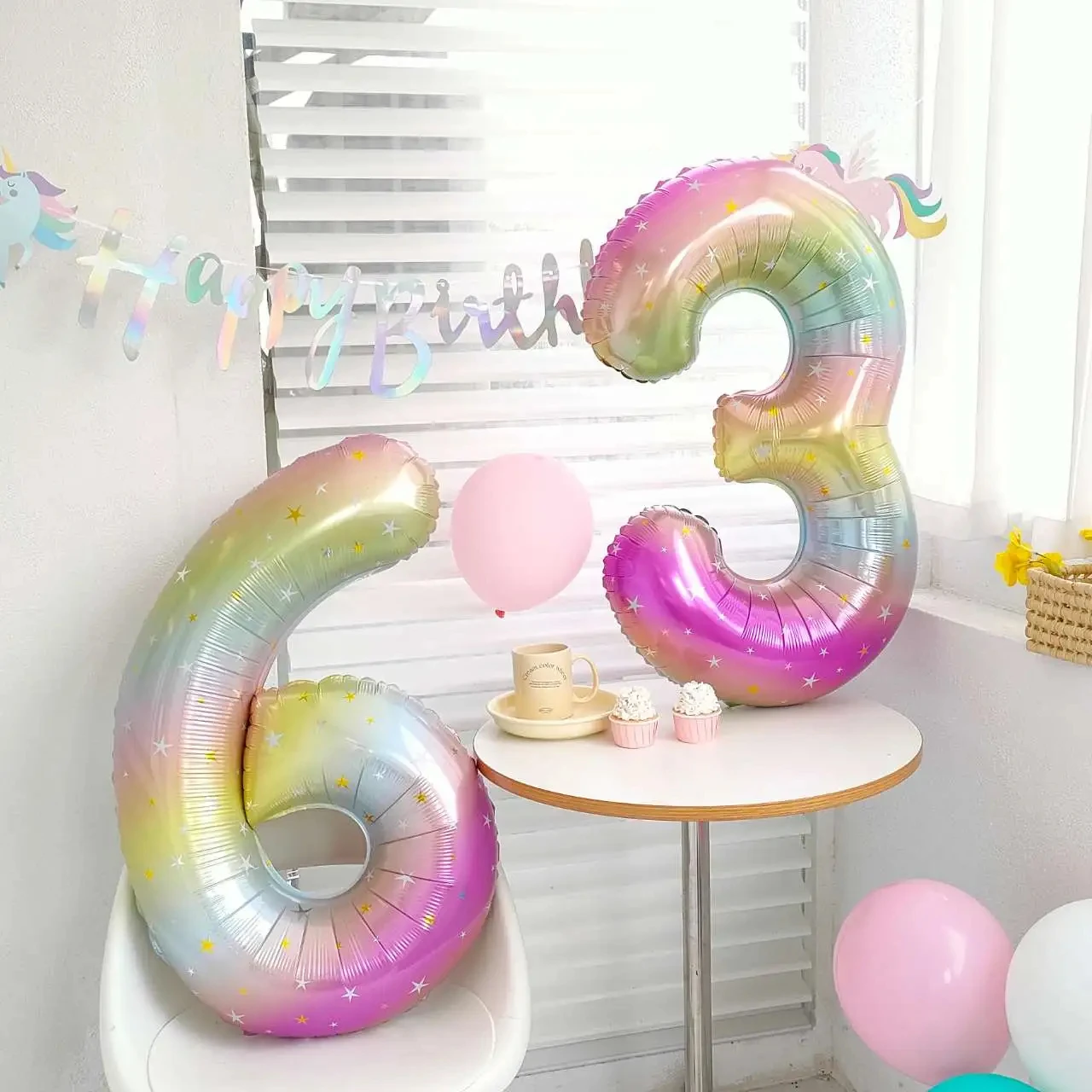 40 Inch Large Rainbow Foil Balloon Gradient Colorful Number Balloons 1 2 3 4 5 6 7 8 9 Birthday Party Decoration Giant Globos