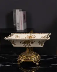 China Manufacture Handmade Kazakhstan Home decor  Luxury Gold Flower Pattern High Base Ceramic Plate