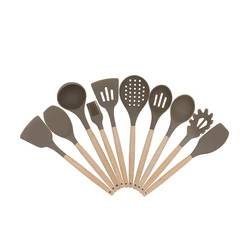 High quality Silicone Kitchen Cooking Utensils Tool Set 10 Pcs With Wooden Handle