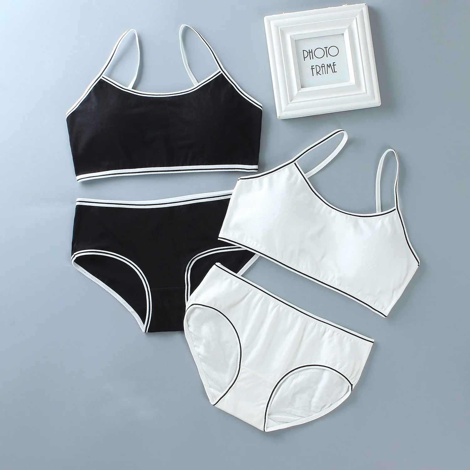 Wholesale Summer Thin Cotton 9 years old Student Girl Bra Growth Period Bra And Panties set Teens