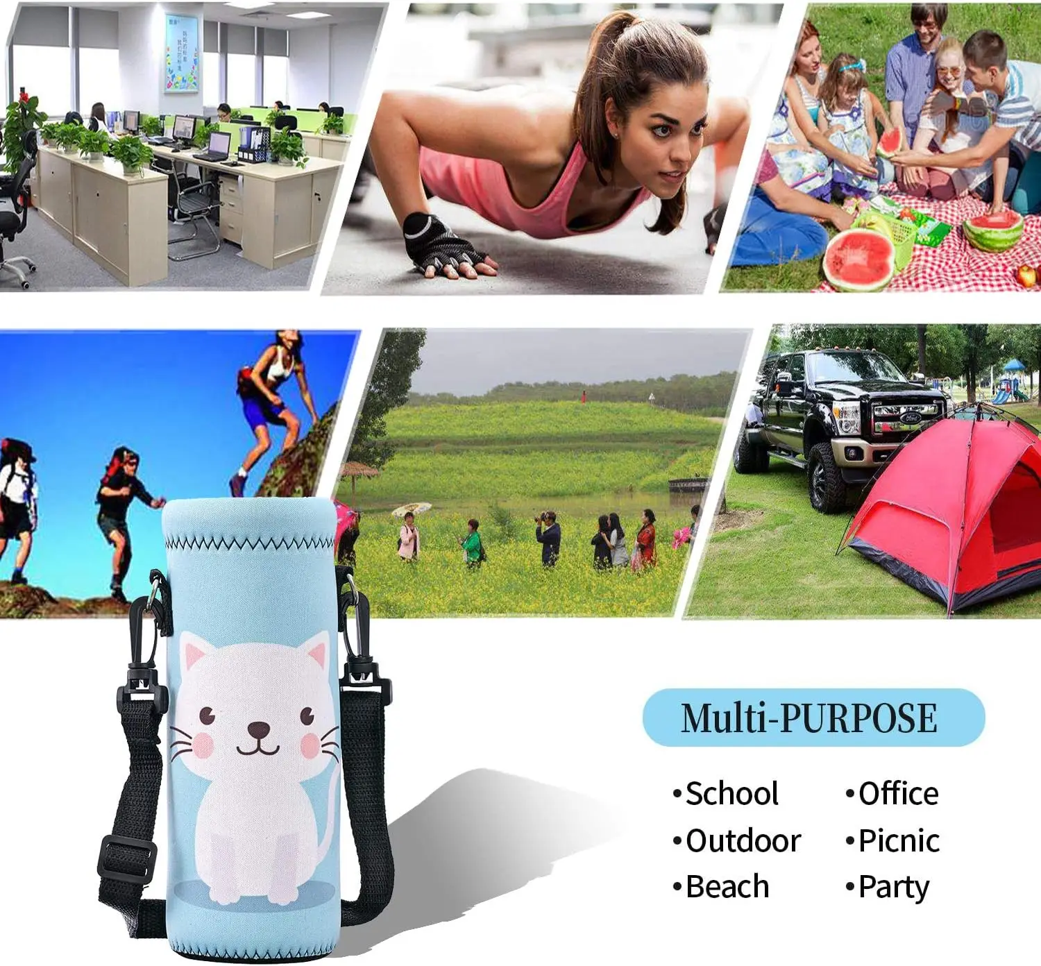 Neoprene Bottle Cooler Neoprene Water Bottle Carrier Holder with Adjustable Shoulder Strap Water Bottle Sleeve Carrier Insulated