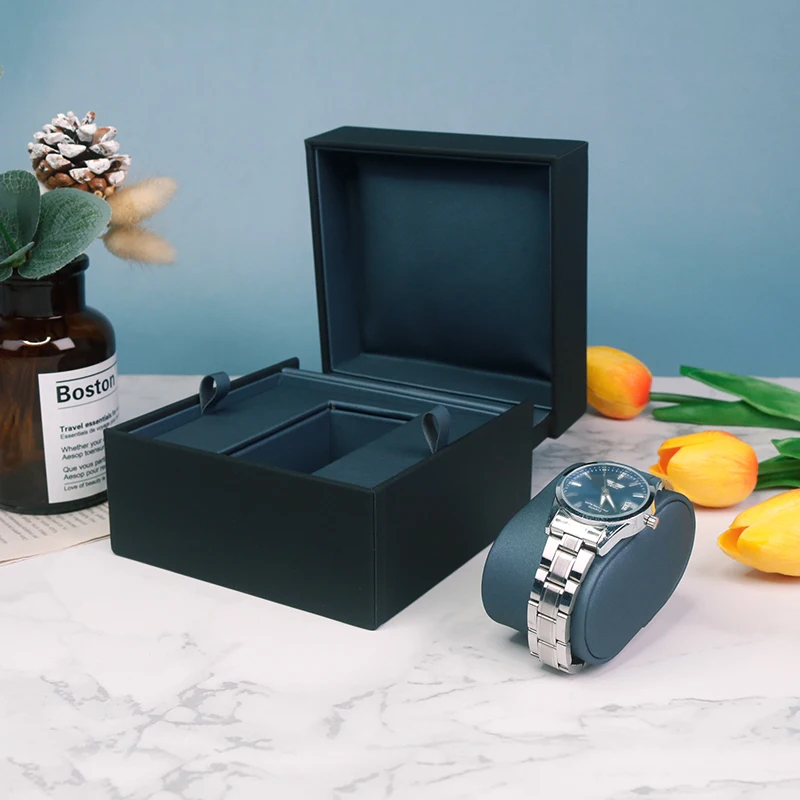 Luxury Black PU Leather Watch Display Box Custom Design Your Own Leatherette Watch Storage Gift Box with Replaceable Insert