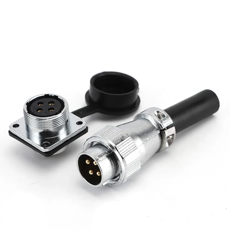 Metal Flange Receptacle Circular Wire Connector With Cap