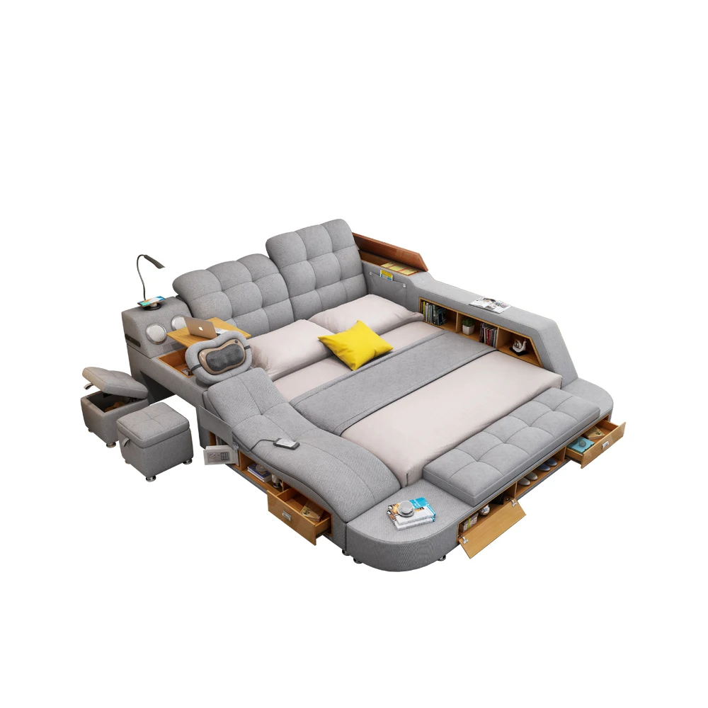 Modern design master bedroom smart bed blue tooth speaker and massage Multi-functional leather bed