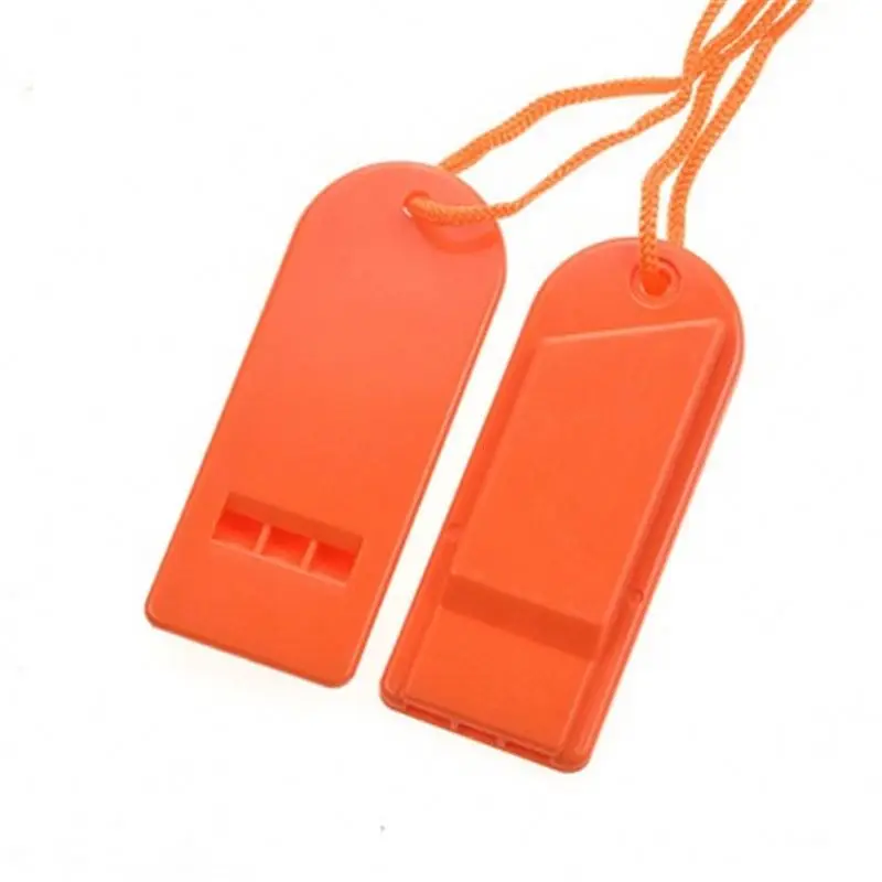 Manufacturer direct sale spot orange plastic flat whistle with rope triatonic life whistle referee whistle R1052
