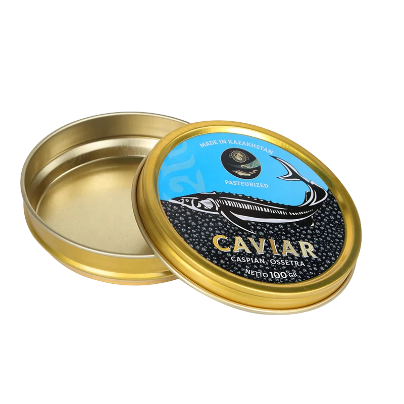 2024 Hot Sale Custom Food Grade Empty Caviar Tin Box Round Tins Self Seal Caviar Packaging With Tin Lid