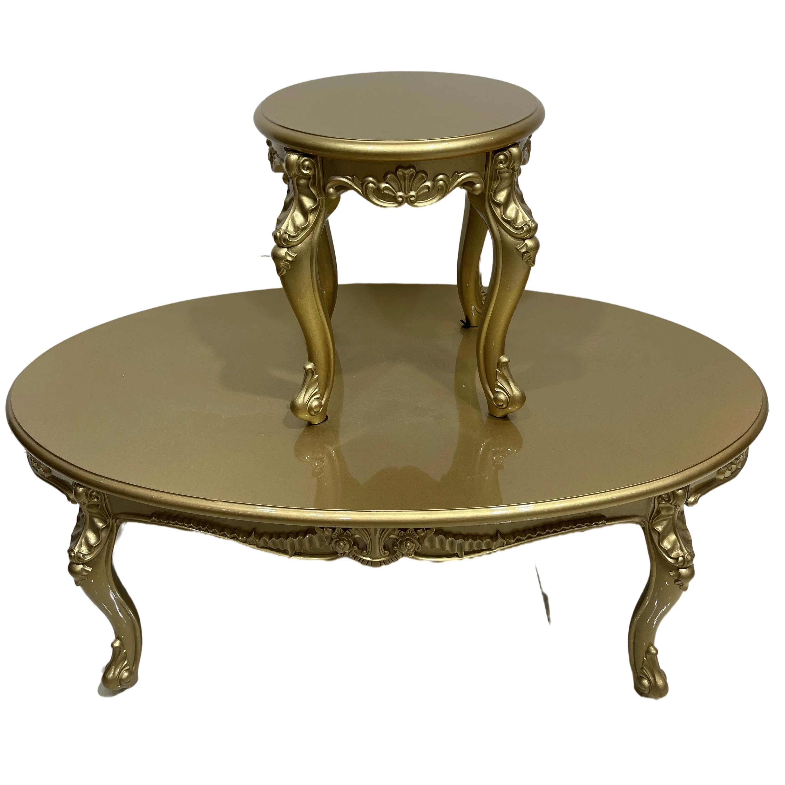 Luxury Style Furniture Small Dining Table Gold Carved Design Round Coffee Table