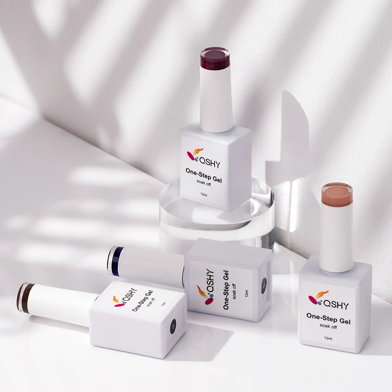 QSHY  Natural Resin Organic Nail Art Product Bright Red Color Permanent Nail Polish Kit One Step Gel Wholesale For Girls