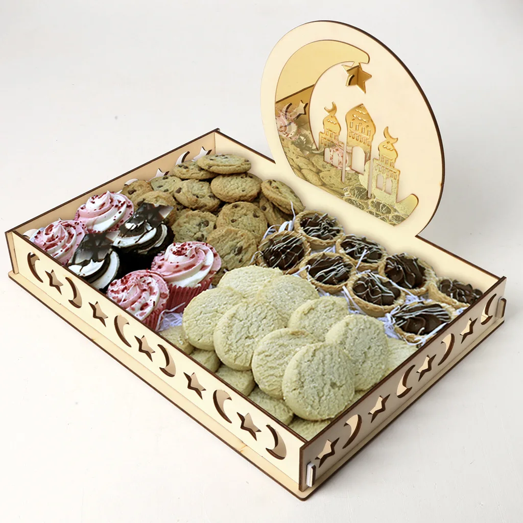 2022 Wooden decoration Eid Mubarak Ramadan Kareem Gul Bong/table decoration dessert tray crafts wholesale pallet