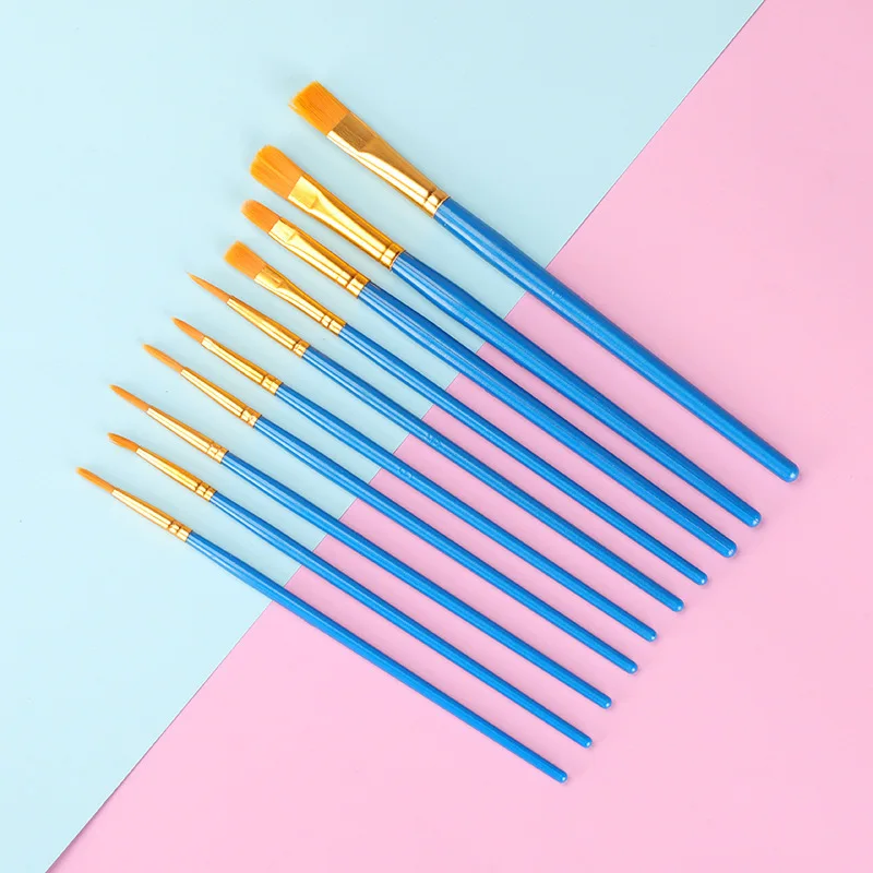 10-Piece Plastic Rod Nylon Brush Set Art Students DIY Painting Gouache Oil Pigment Brush Cake Decorating Supplies
