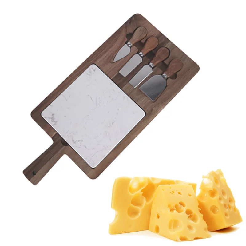 Gourmaid Acacia Wood Marble Blank Cheese Butter Cutting Board And Knife Set