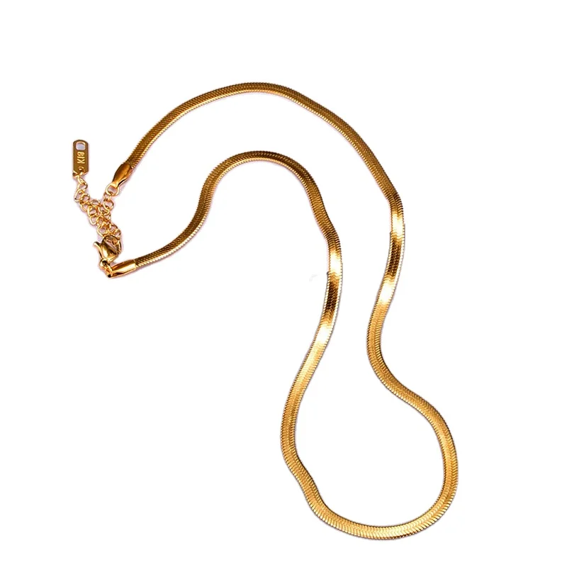 2021Trendy 18k Gold Filled Stainless Steel Herringbone Chain Necklace Snake Chain Necklace Herringbone Choker