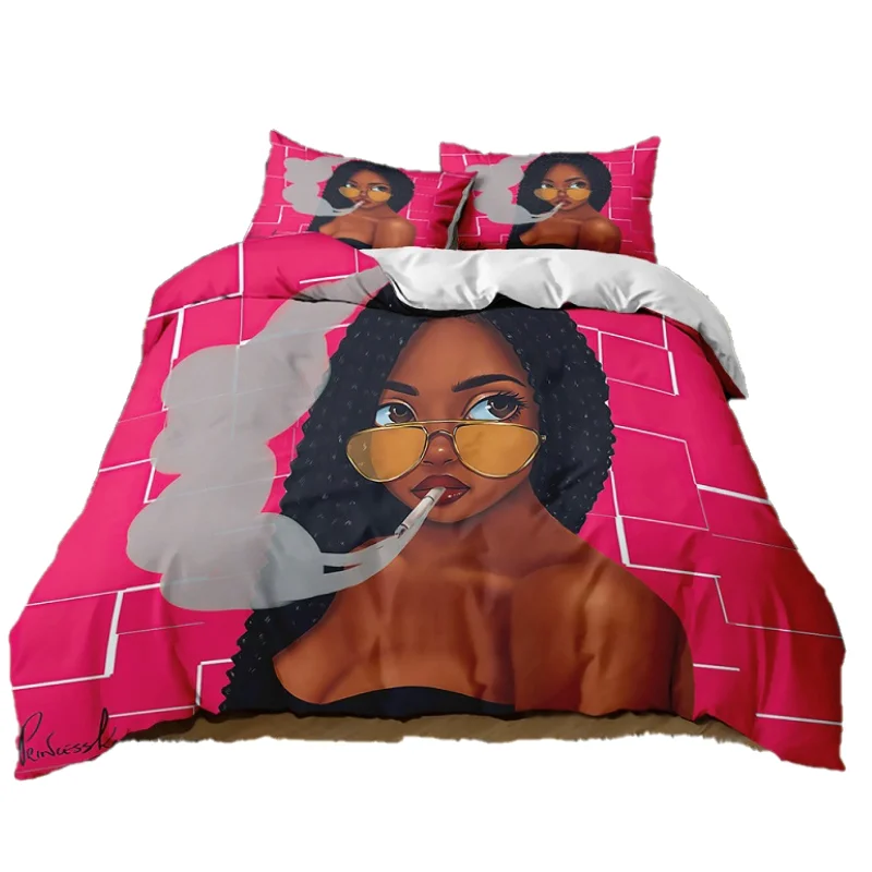 American Styles 3D Print Microfiber Black Girl Twin Bedding Set flora