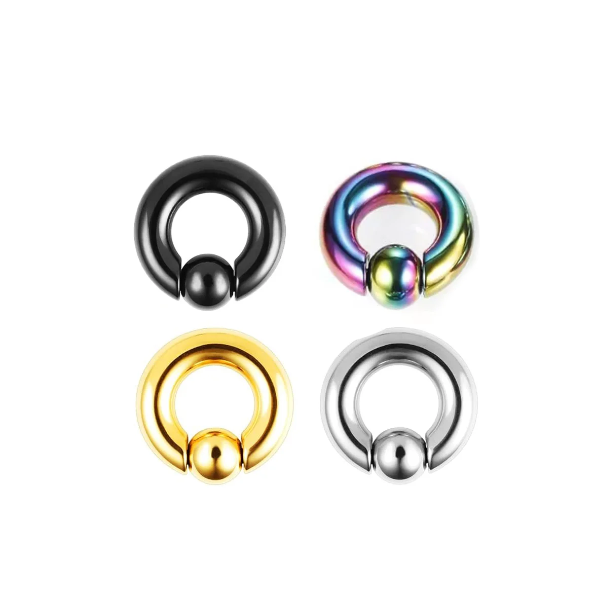 316 Stainless Steel Body Piercing Earrings Black Gold Color Spring Action Captive Bead Ring CBR 2G 4G 6G 8G 0G 00G Body Jewelry