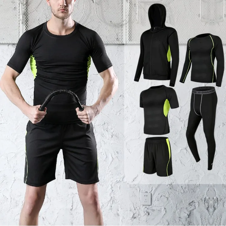 Men Tracksuits Training&Jogging Wear Compression Quick-dry Sportswear Men 5pcs Fitness Custom Gym Clothing 5pcs Set