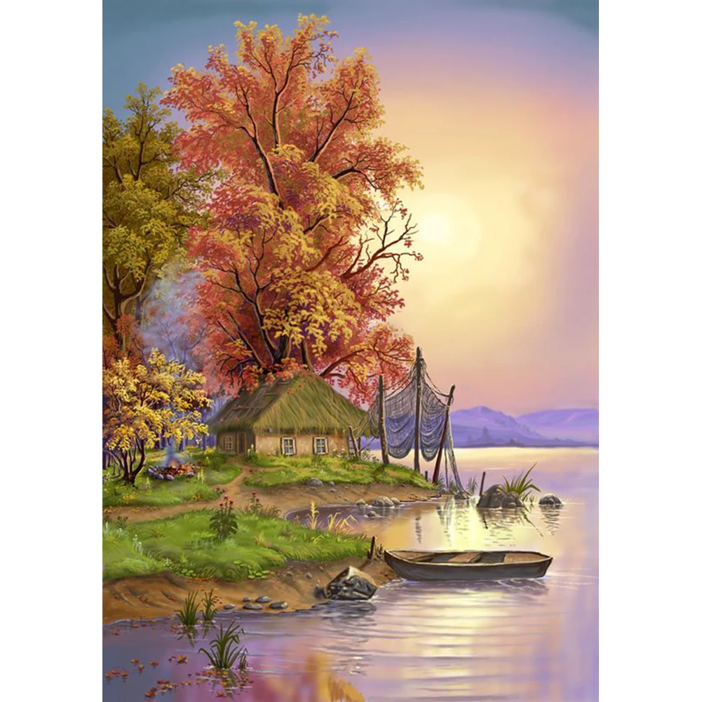Factory Custom Modern Home Decoration Sunset Landscape Full Drill Diamond Dot Painting Canvas Print