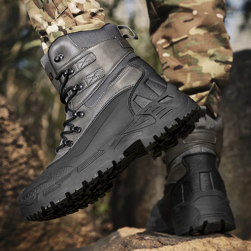 Plus size hunting adults size boots 39-47 high gang men hiking boots men outdoor desert snow resistant hunting boots