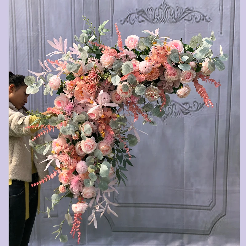 Wholesale Customized Flower Backdrop Row Arch Artificial Triangles hanging Flower Floral For Wedding Background Decorative