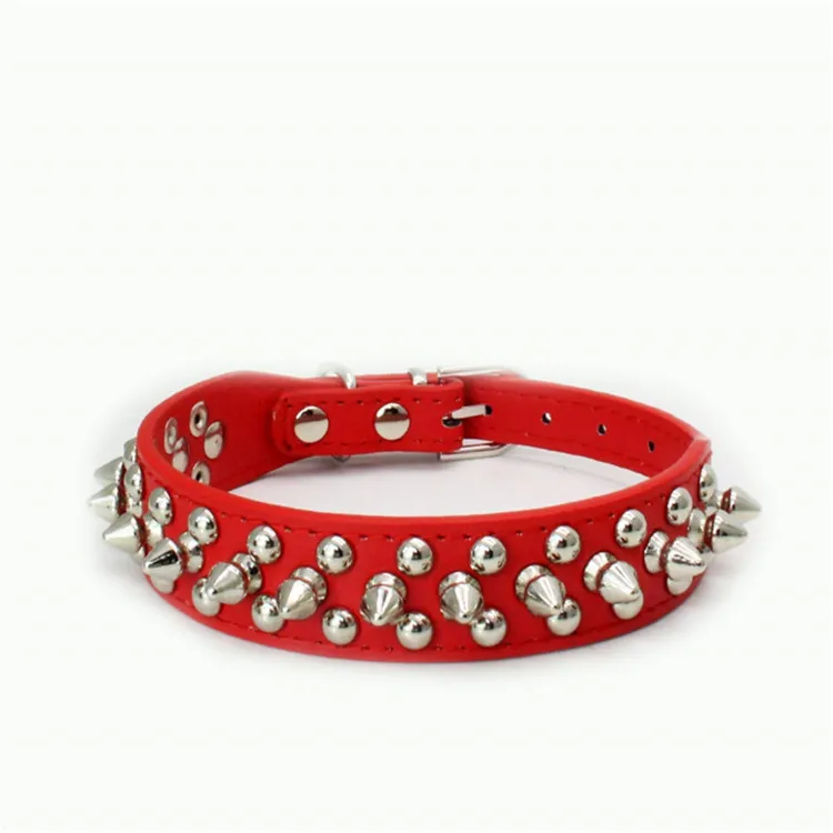 Mushrooms Spiked Rivet Studded PU Collar for Dogs Adjustable Anti-bite Pet Collar with Mushrooms Spiked Rivet