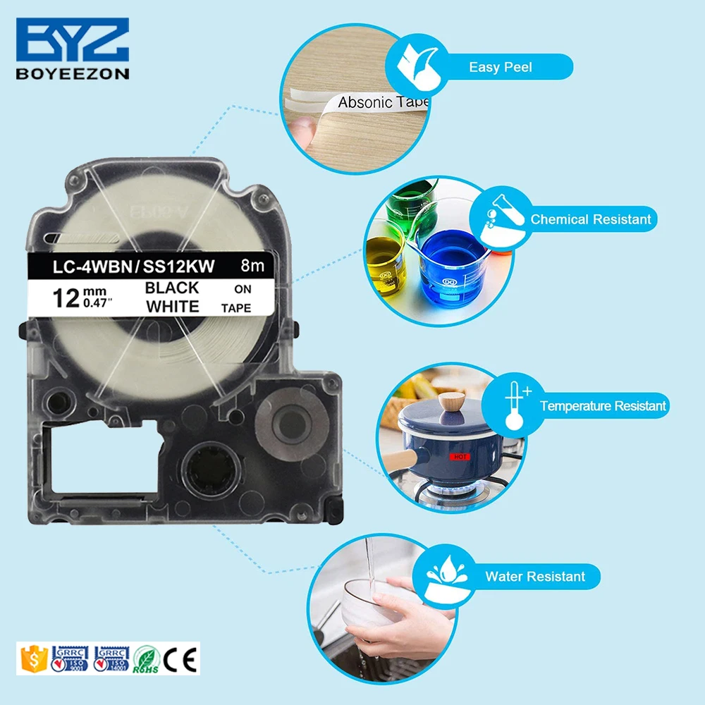 BLK-5WBA11/BU11S диаметр 11 мм x Длина 2 5 м черный на белом совместимая с Ep son термоусадочная лента для этикеток
