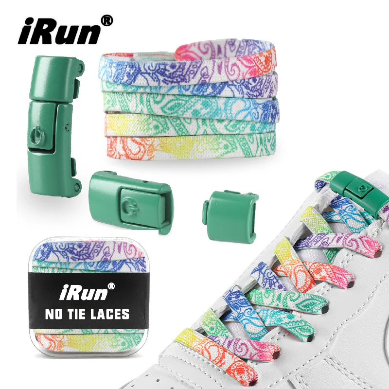 iRun  Pressing Buckle Flat Lazy shoelaces Sneakers Colorful Metal Hook No Tie shoelaces  Nylon Flat Elastic Shoelace with Locks