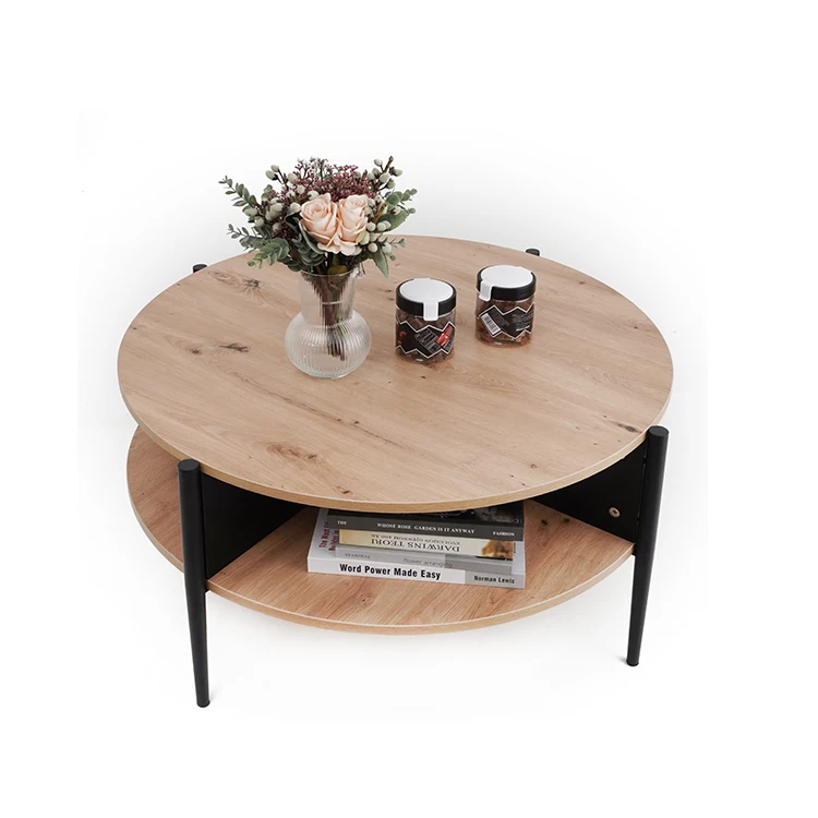 Nordic Wooden Coffee Table with Drawer Round Shaped Living Room Tea Table Melamine Coffee Tea Table