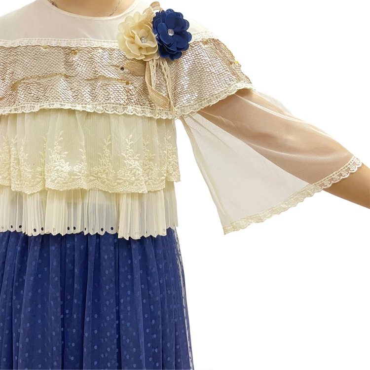 Morocco Turkish Ramadan Muslim Latest Clothes Kids Clothing Lovely Lace Flower Party Easter Girl Dress