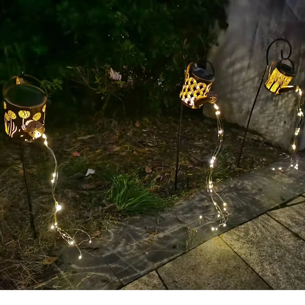 Solar LED Courtyard Lights String Kettle Watering Can Pot Hollow Shadow Garden Lawn Lamp Landscape Decoration