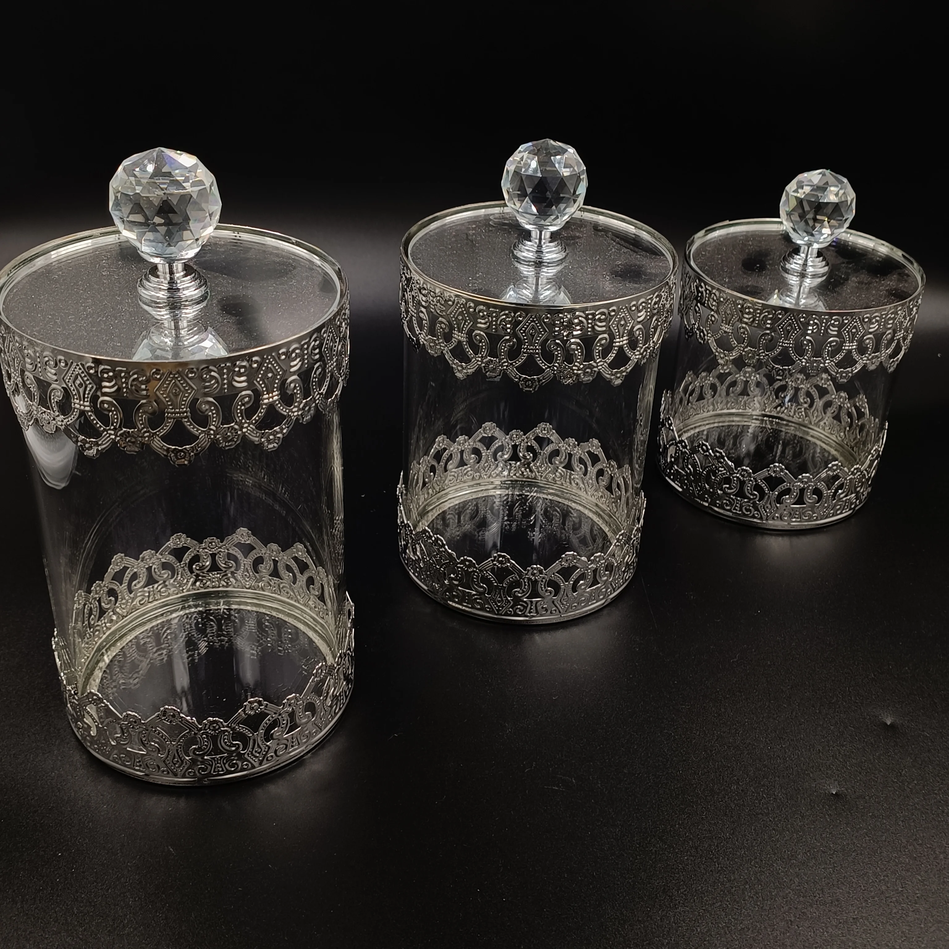 FOSUN Storage Jars Candy Sugar Case Box Wholesale Ribbed Glass Size Your Logo Glass Round Customized for Wedding Decor Kitchen