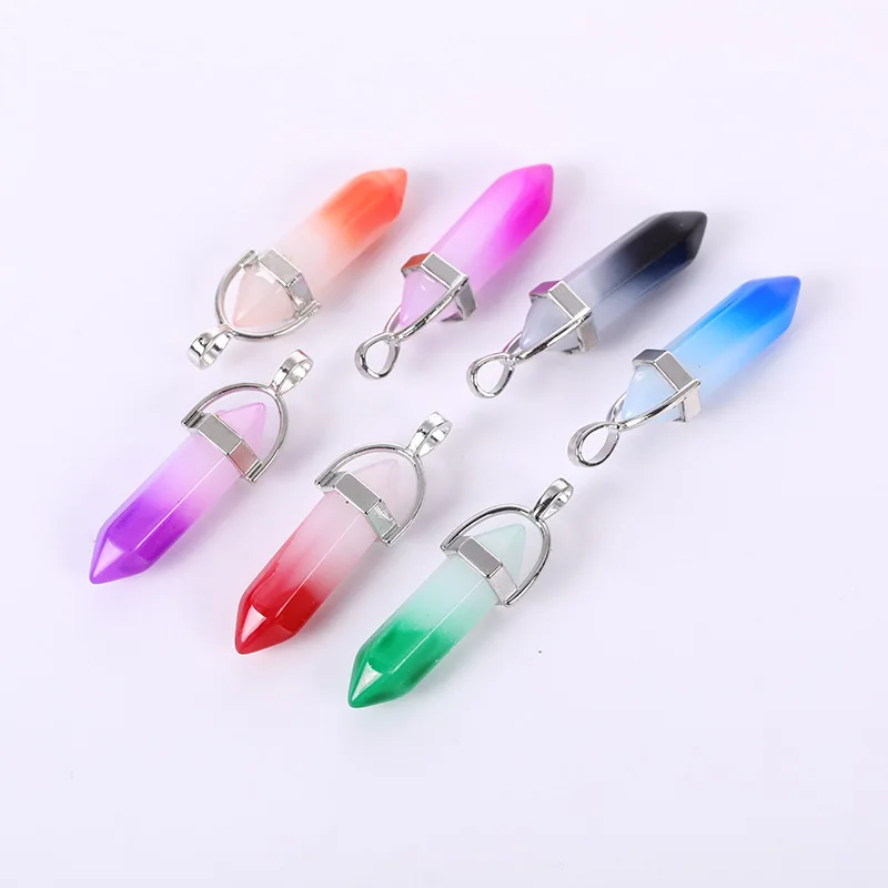 Hot Selling Gradient Hexagonal prism Crystal Pendant Small Fresh Wind Necklace Accessory Lacquer Seven Colored Glass Pendant