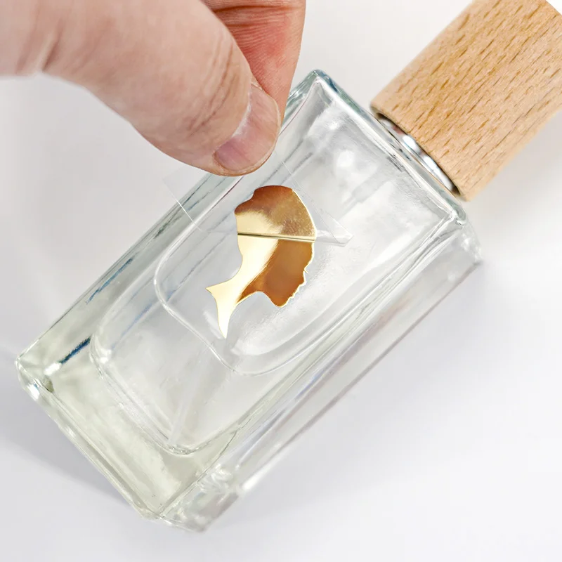 Custom Metallic wedding celebration jewelry packaging box bottle  logo transfer metal letters embossed nickel decal 3D stickers