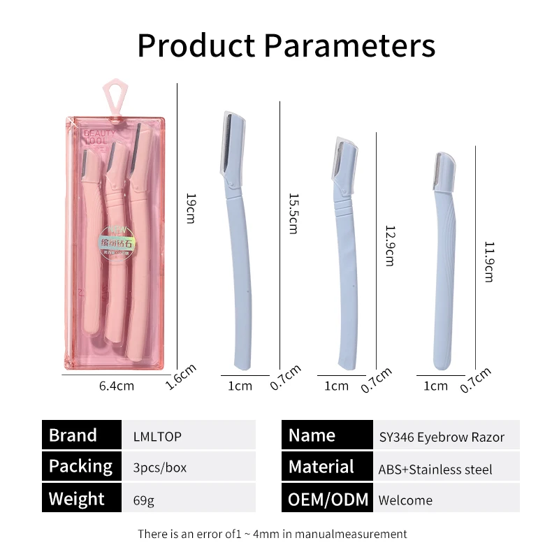LMLTOP 3pcs/Box Dermaplaning Eyebrow Razor And Facial Razor 3 Style Balde Remover Face Body Hair Eyebrow Trimmer Set SY346