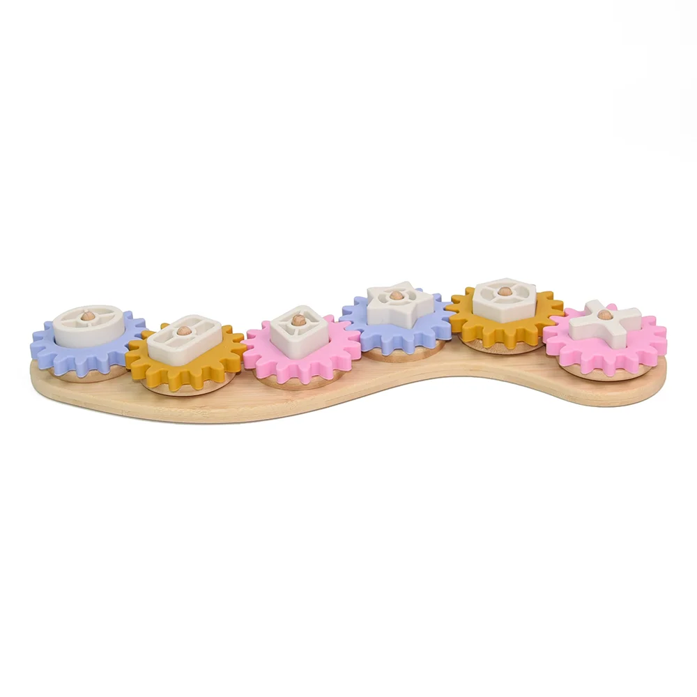 Montessori Education Silicone Wooden Worm Shape Geometry Matching Gear Toy For Kids