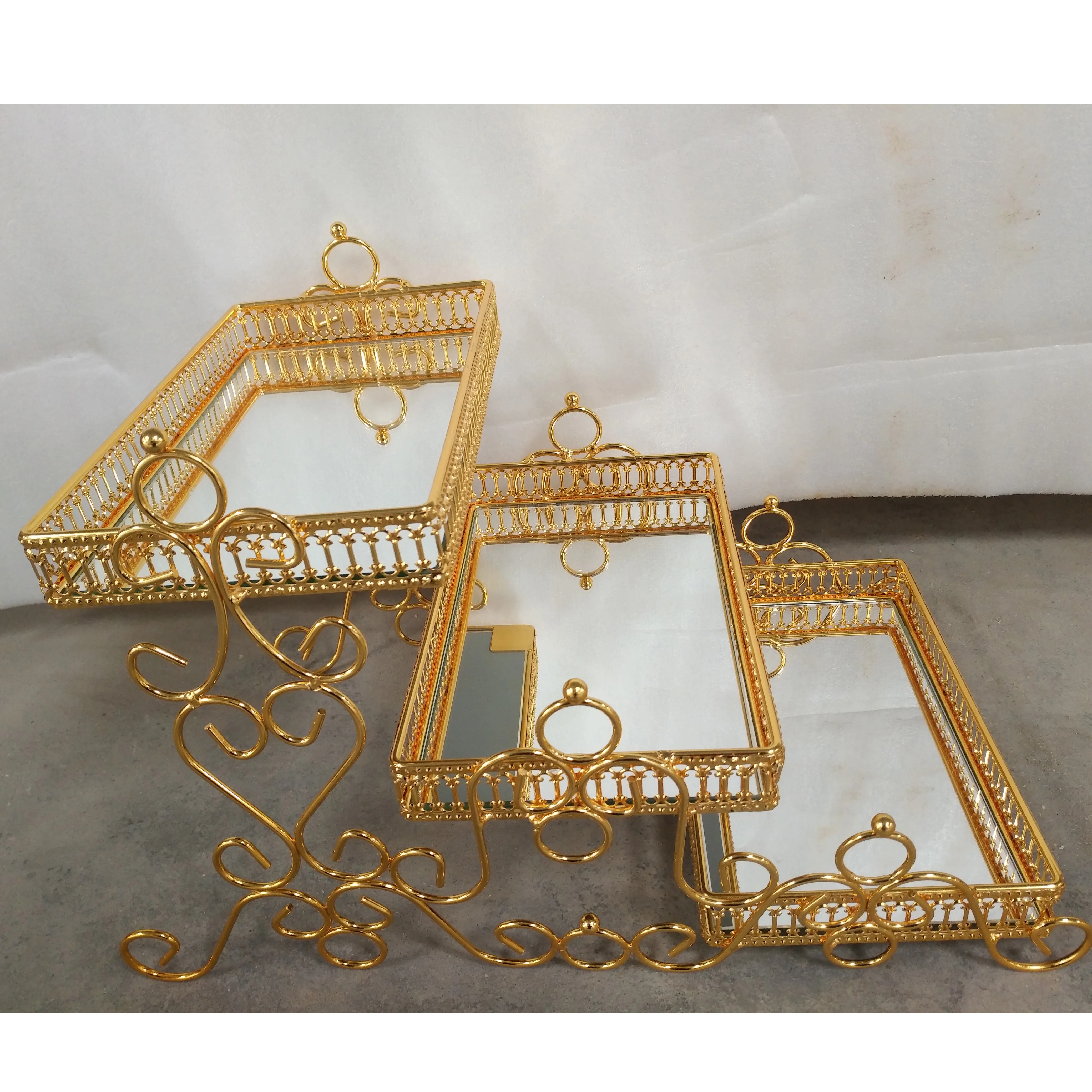 Gold Cake Stand 3 Tier Cake Tools Wedding Glass Cake Stand Set Wholesale