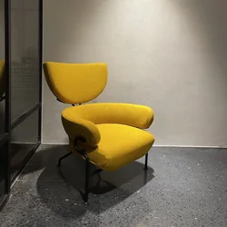 Mongolian Lamb Fur Armchair Sheepskin Leather Fabric Upholstery Metal Leg Cafe Library Swivel Armchair Sofa Single Seat Chair