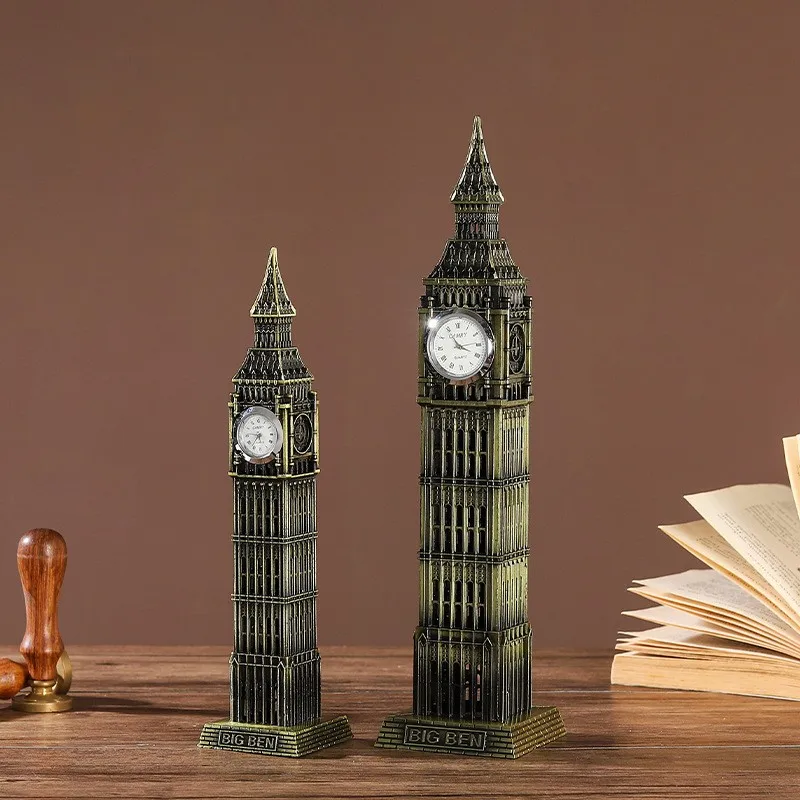 Vintage bronze Big Ben clock tower decoration in the living room wine cabinet porch table decoration landmark building model dec