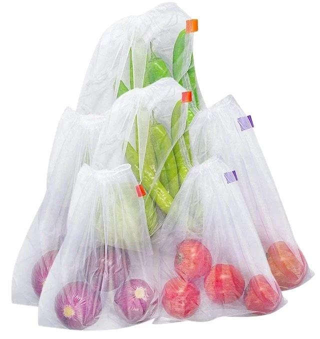 Wholesale Reusable Drawstring Vegetable Fruit Mesh Bag