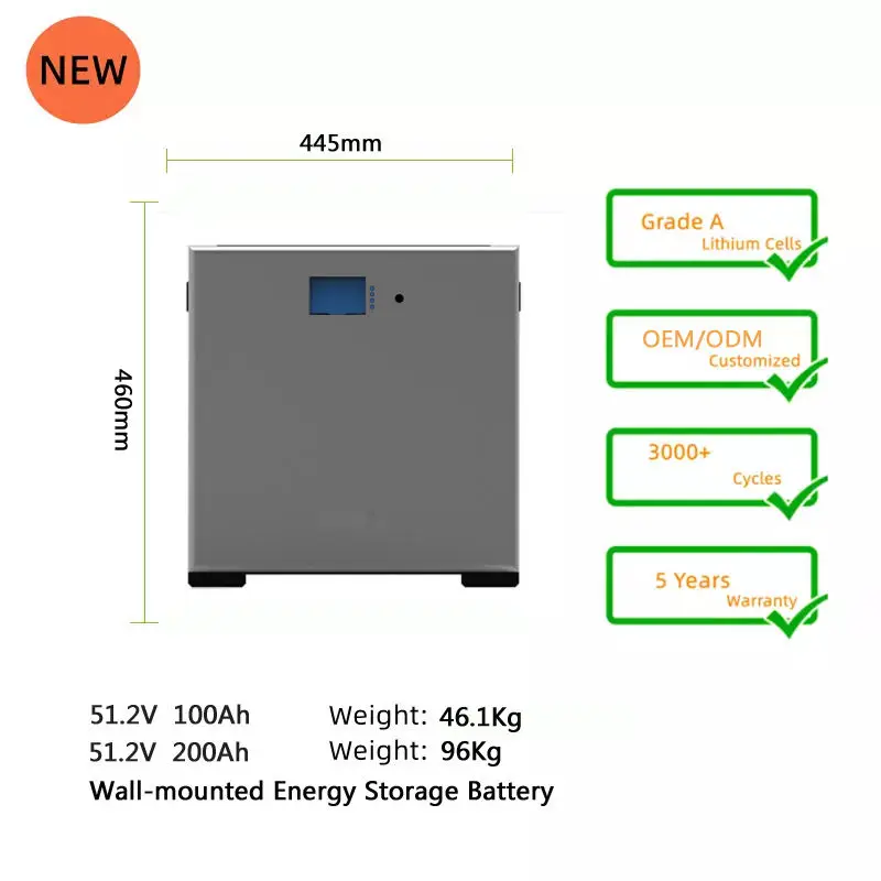 Factory Direct Wall-mounted 51.2V 48V Lifepo4 Battery 200ah 100ah / Power Wall Solar Energy Storage Lifepo4 Lithium Battery