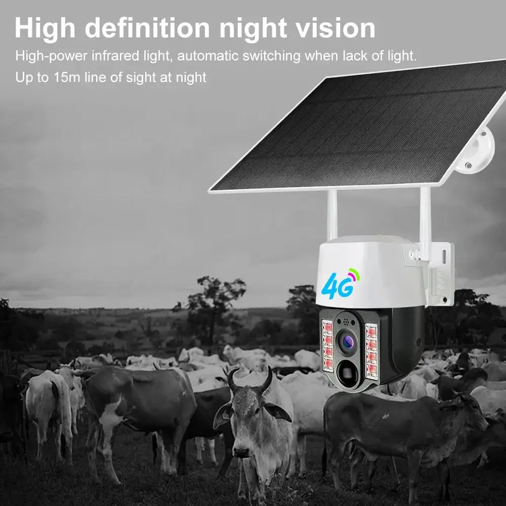 vc3-4G 2mp 4g 7.5w  Solar Panel Power  Outdoor Wireless Ptz Security Camera With Sim Card V380 Pro