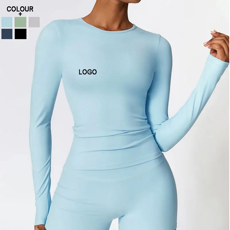 Joyyoung Wholesale Long Sleeve Crew Neck Slim Fit Casual Basic Quick Dry Gym Fitness Yoga Active Tops