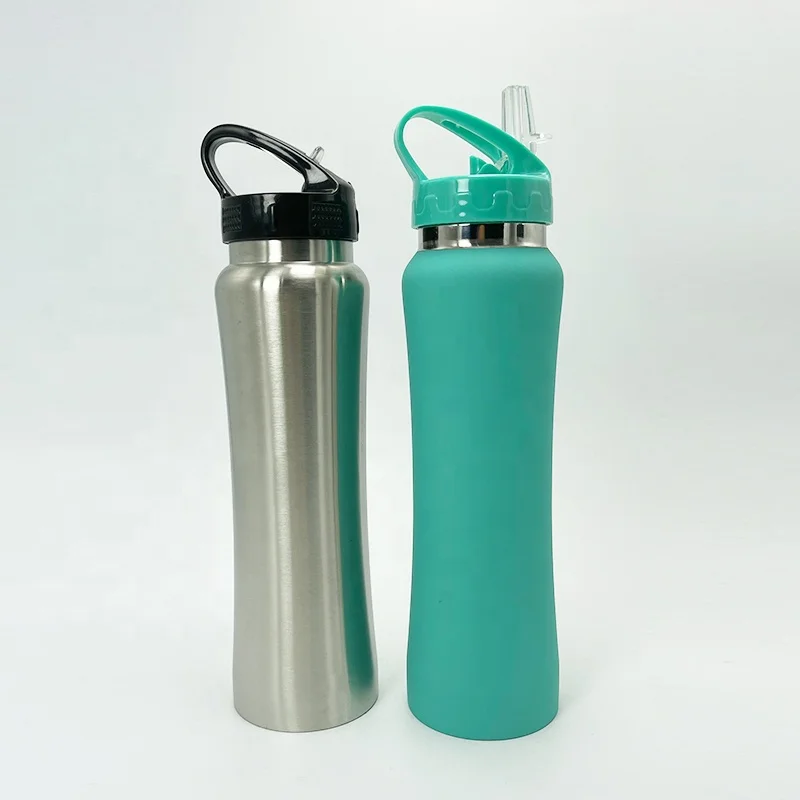 25oz single wall rubber painting soft touch custom with straw lid BPA free stainless steel sports drink water bottle