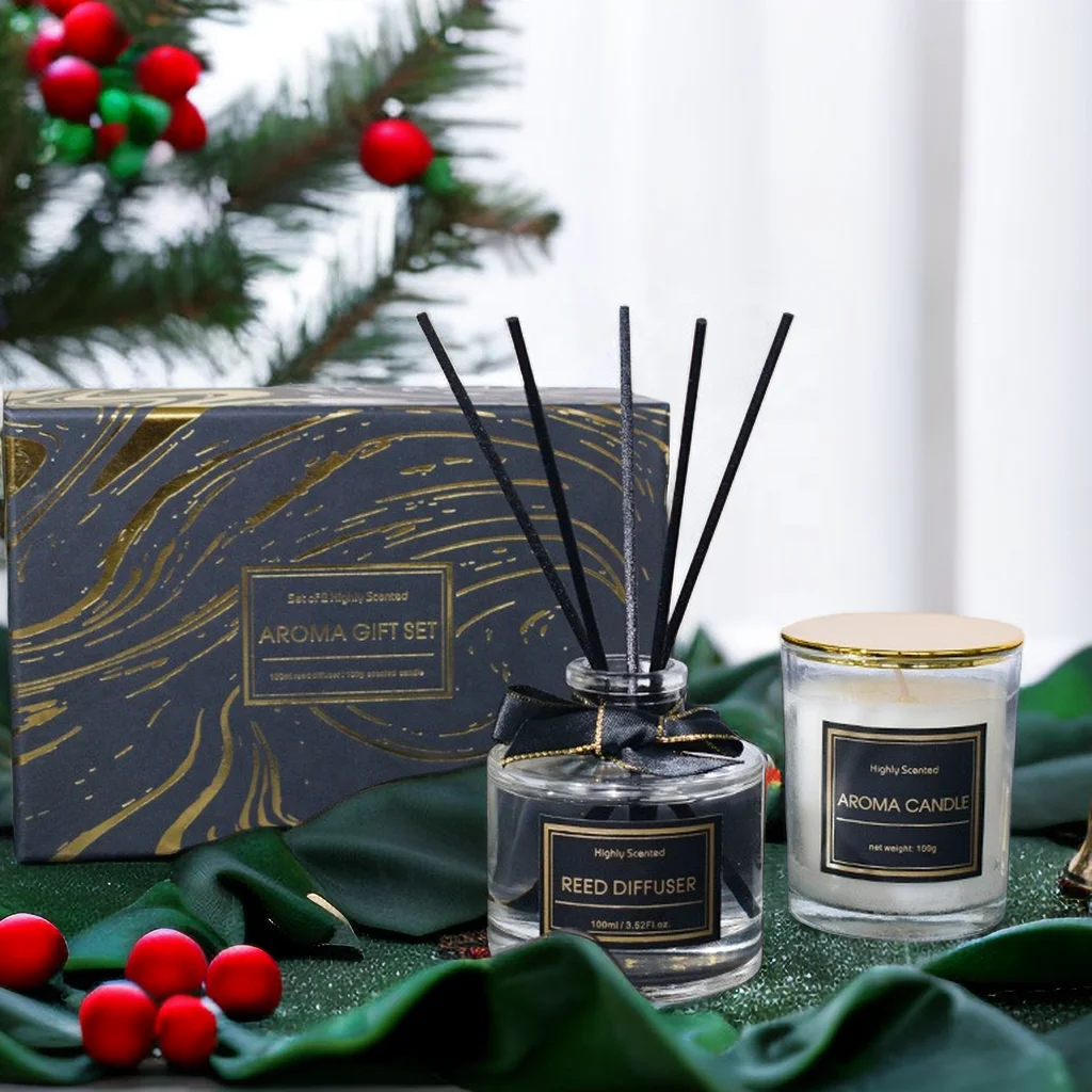 Wholesale of Platinum Black Gold Fireless Vine Stick Aromatherapy Candle Gift Box Set by Manufacturer as a Gift for Companions
